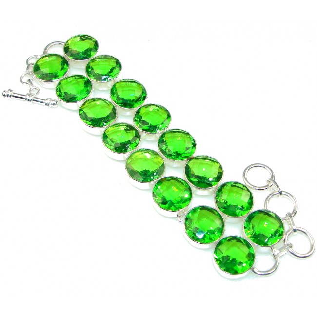 Freah Created Green Peridot Sterling Silver Bracelet