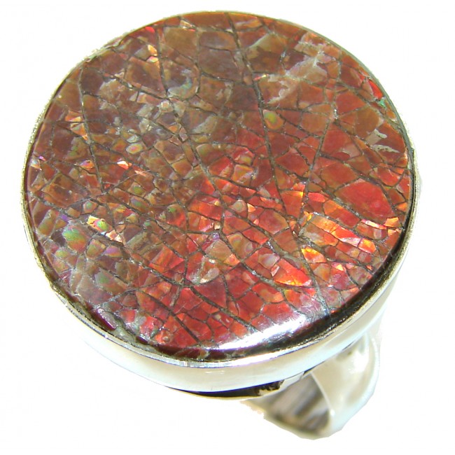 Big! Natural Red Ammolite Sterling Silver ring s. 12