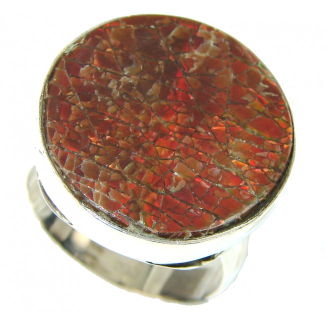 Big! Natural Red Ammolite Sterling Silver ring s. 12