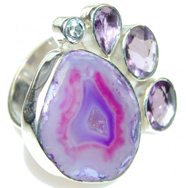 Delicate Purple Agate Druzy Sterling Silver Ring s. 7