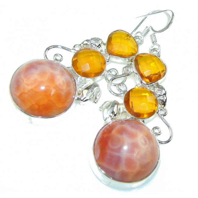 Instant Classic! Orange Mexican Fire Agate Sterling Silver earrings