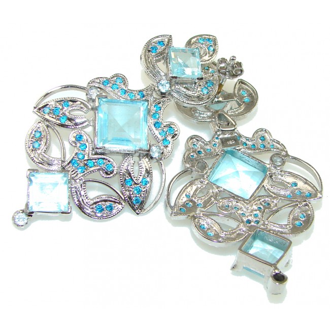 Large! Victoran Style! Swiss Blue Topaz Sterling Silver earrings