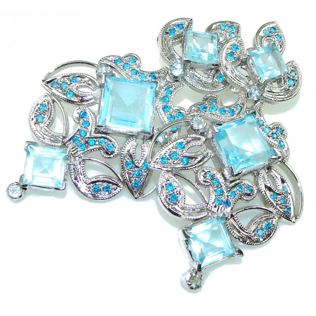 Large! Victoran Style! Swiss Blue Topaz Sterling Silver earrings