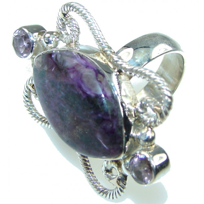 Lovely Design! Purple Charoite Sterling Silver Ring s. 6 1/4
