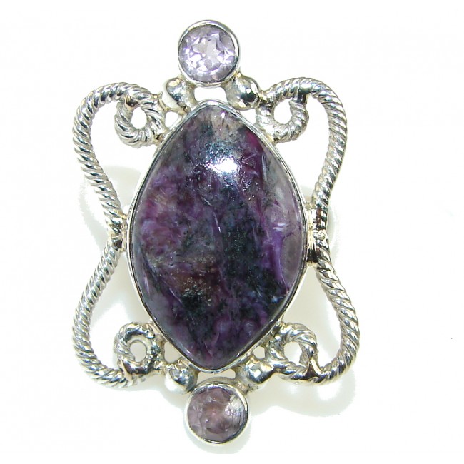 Lovely Design! Purple Charoite Sterling Silver Ring s. 6 1/4
