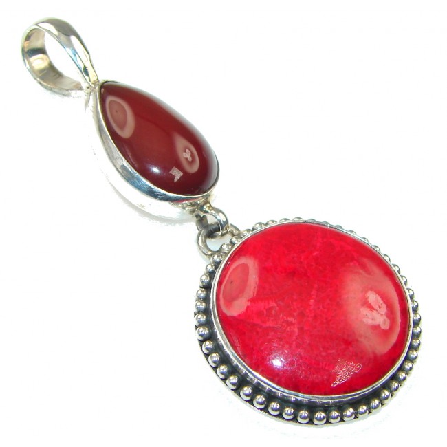 Special Secret! Red Fossilized Coral Sterling Silver pendant
