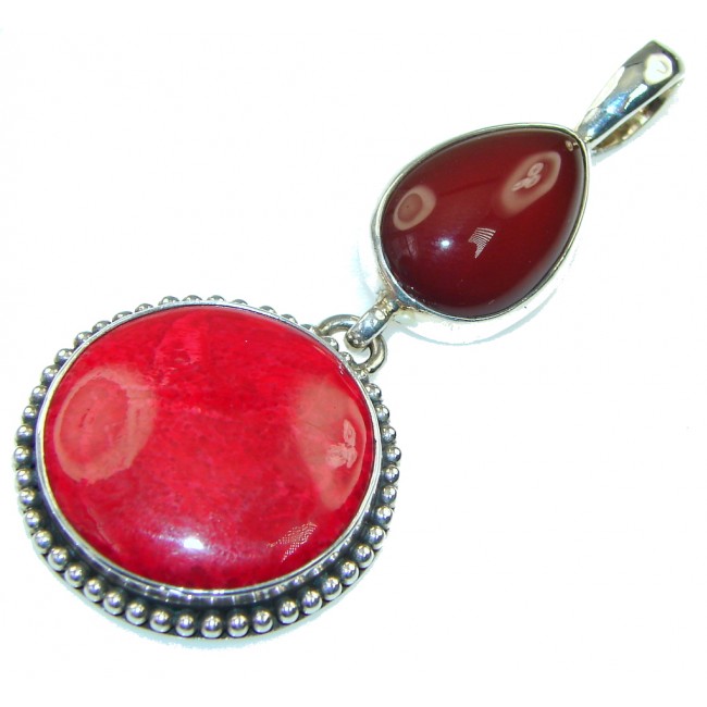 Special Secret! Red Fossilized Coral Sterling Silver pendant