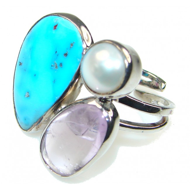 Sleeping Beauty! Blue Turquoise Sterling Silver ring s. 9- Adjustable