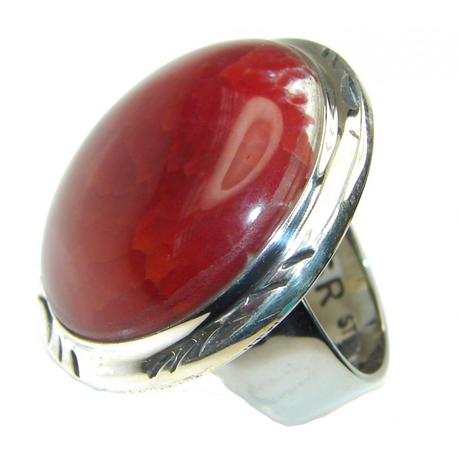 Beautiful! Mexican Fire Agate Sterling Silver ring s. 6 1/4