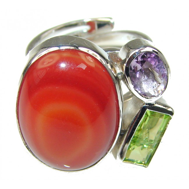 Aura Of Beauty! Orange Agate Sterling Silver Ring s. 8 - Adjustable