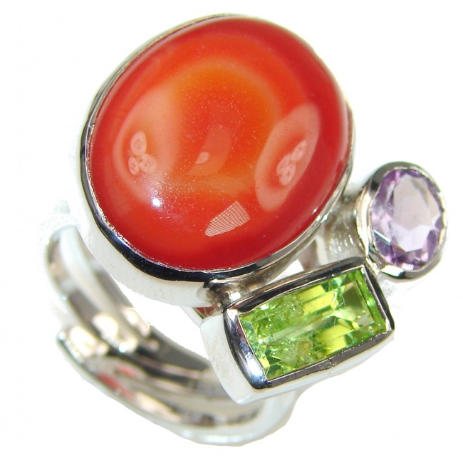 Aura Of Beauty! Orange Agate Sterling Silver Ring s. 8 - Adjustable