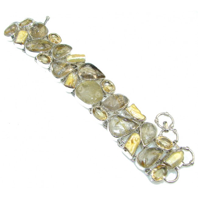 Spring Daisy! Golden Rutilated Quartz Sterling Silver Bracelet