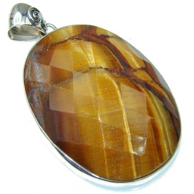 Fantastic Faceted AAA Tigers Eye Sterling Silver Pendant