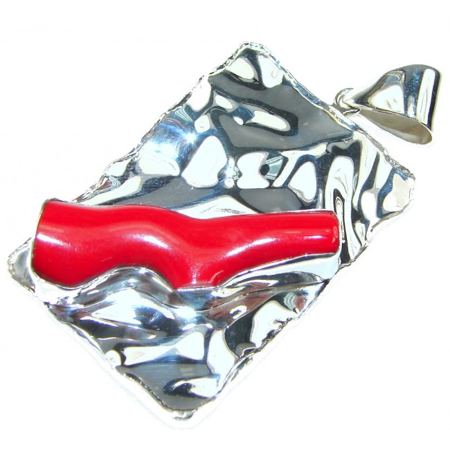 Power Love! Red Fossilized Coral Sterling Silver pendant