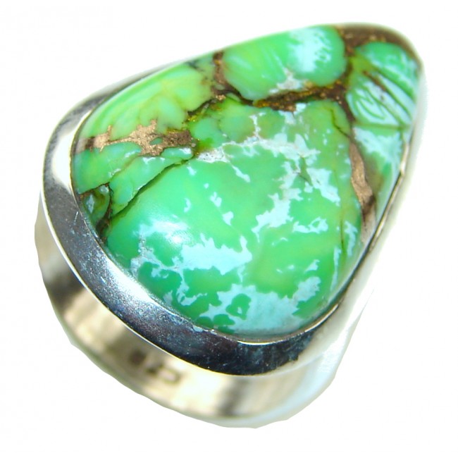 Green Field! Copper Turquoise Sterling Silver ring s. 6 1/4