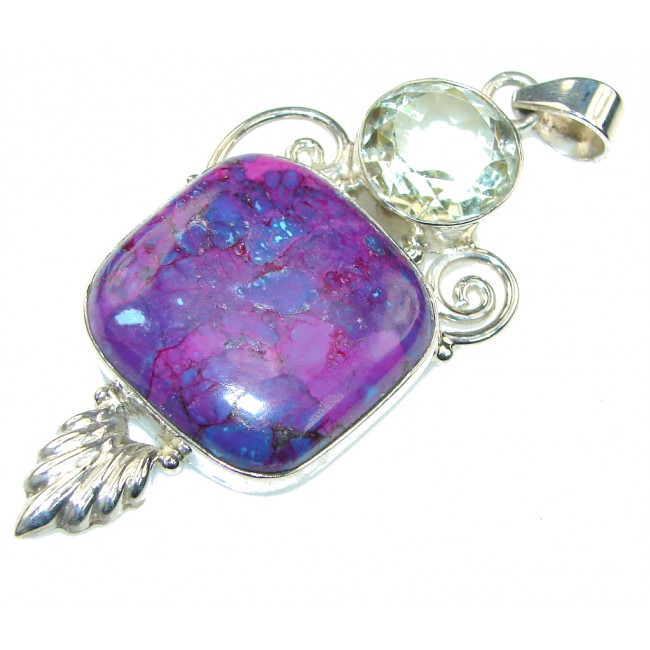 Excellent Purple Turquoise, Citrine Sterling Silver Pendant