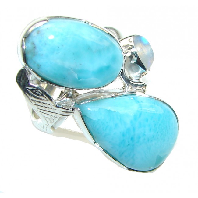 Color Of The Ocean! AAA Blue Larimar Sterling Silver Ring s. 8 1/2
