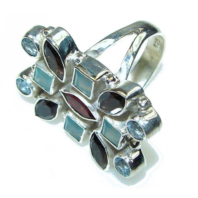 Pacific Glory! Multigem Sterling Silver Ring s. 7 1/2