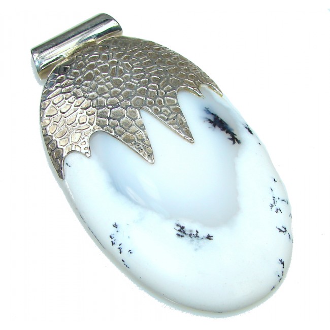 Big! Exclusive! White Dendritic Agate Sterling Silver Pendant
