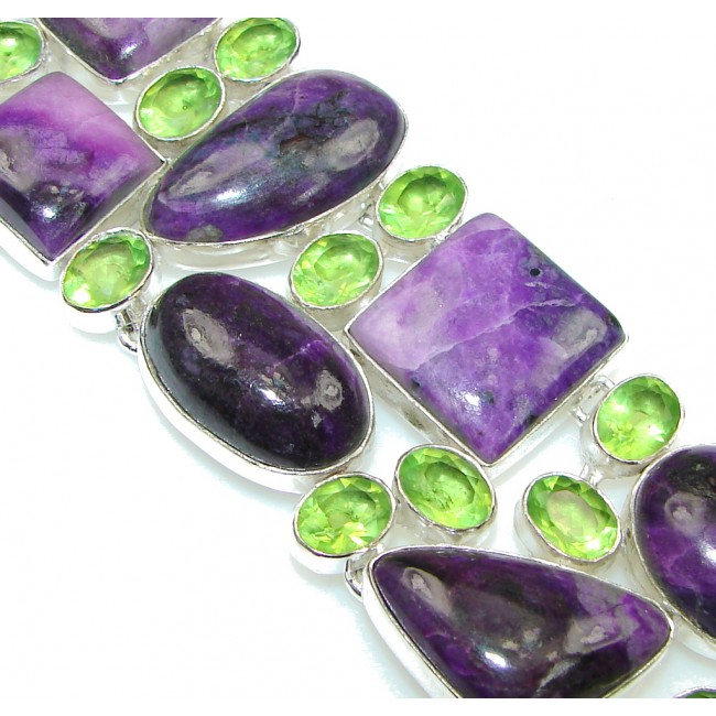 Trade Secret!! Purple Sugalite & Green Quartz Sterling Silver Bracelet