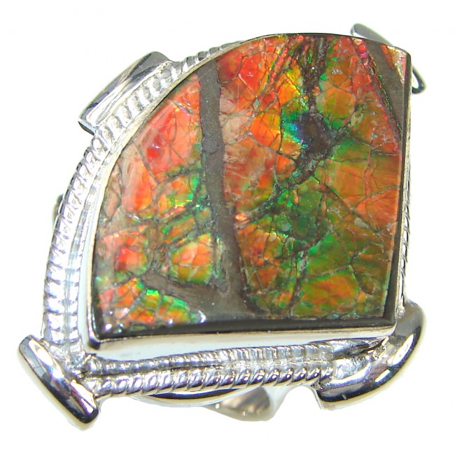 Big! Power Love! AAA Ammolite Sterling Silver ring s. 9 1/4