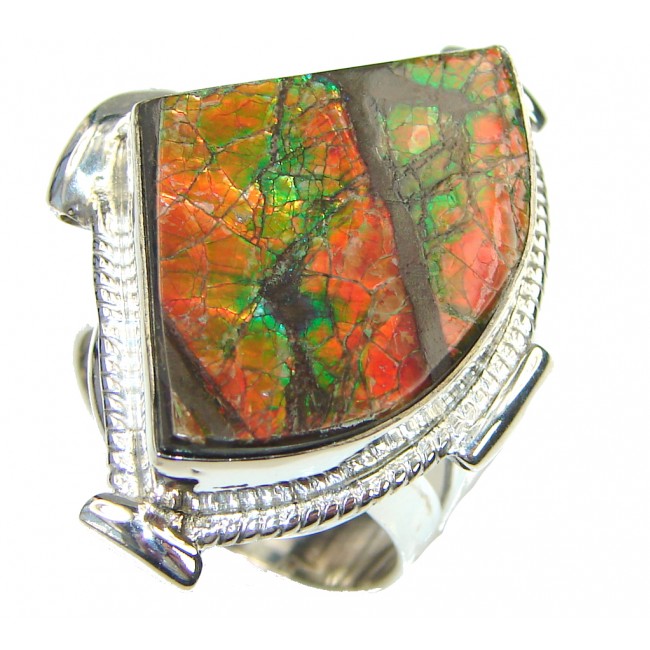 Big! Power Love! AAA Ammolite Sterling Silver ring s. 9 1/4