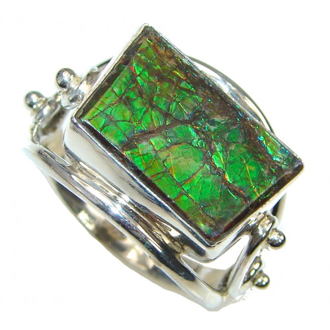 Natural AAA Green Ammolite Sterling Silver ring s. 10
