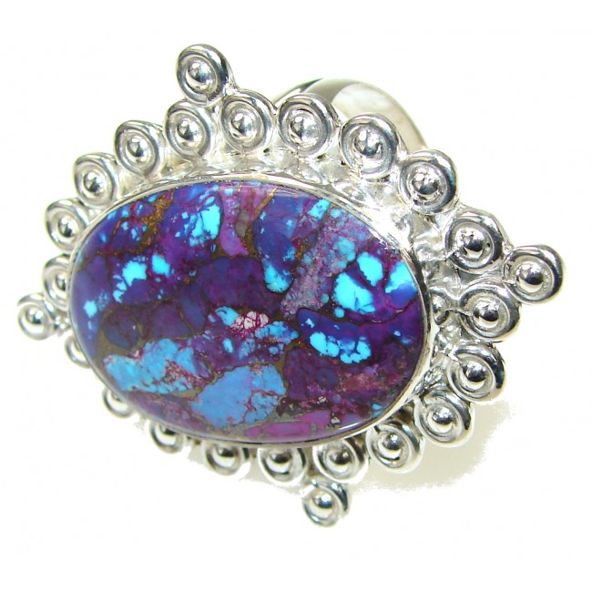 Big! Fantastic Multicolor Copper Turquoise Sterling Silver ring s. 12