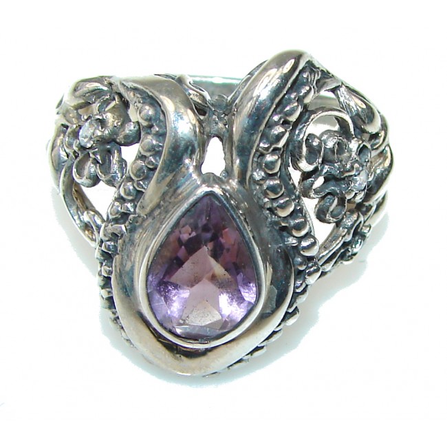 Secret Design! Purple Amethyst Sterling Silver Ring s. 8