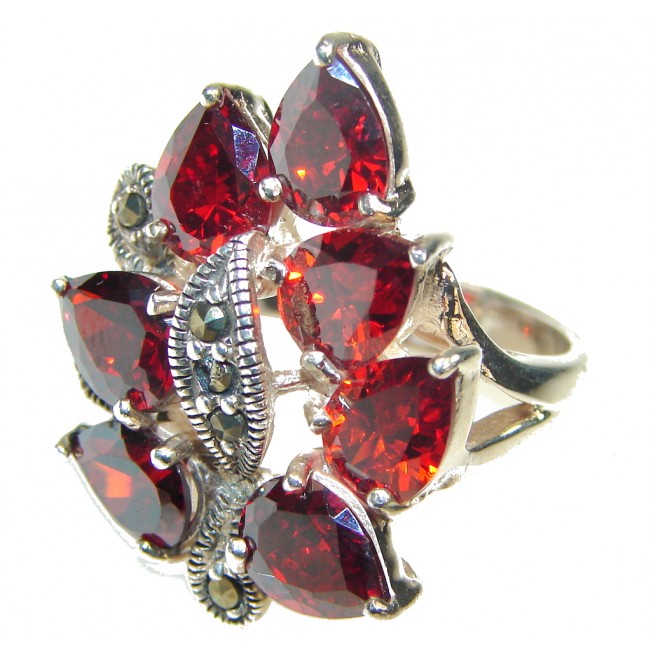 Paths Of Love! Red Garnet Quartz, Marcasite Sterling Silver ring s. 6 1/2