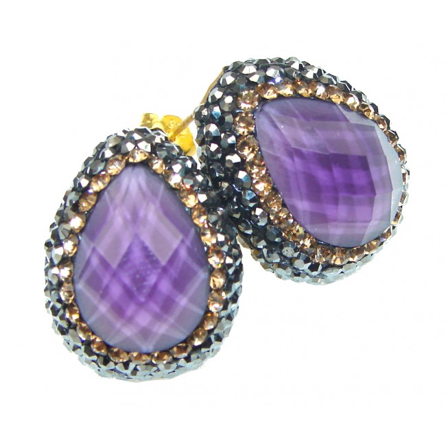 Amazing! Created Purple Amethyst & Citrine & Marcasite Sterling Silver earrings