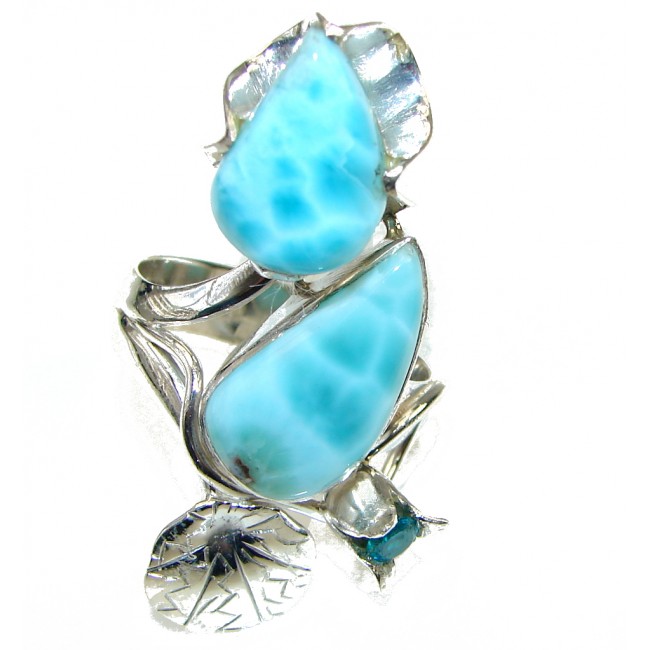 Large! Relieve Depression And Stress! Blue Larimar Sterling Silver Ring s. 12