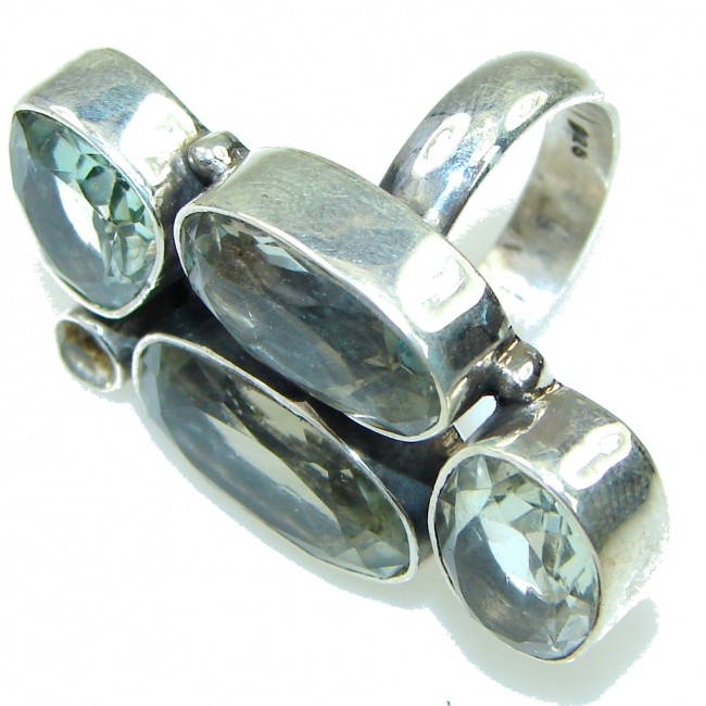 Big! Able To Magnify Energy! Green Amethyst Sterling Silver ring s. 6