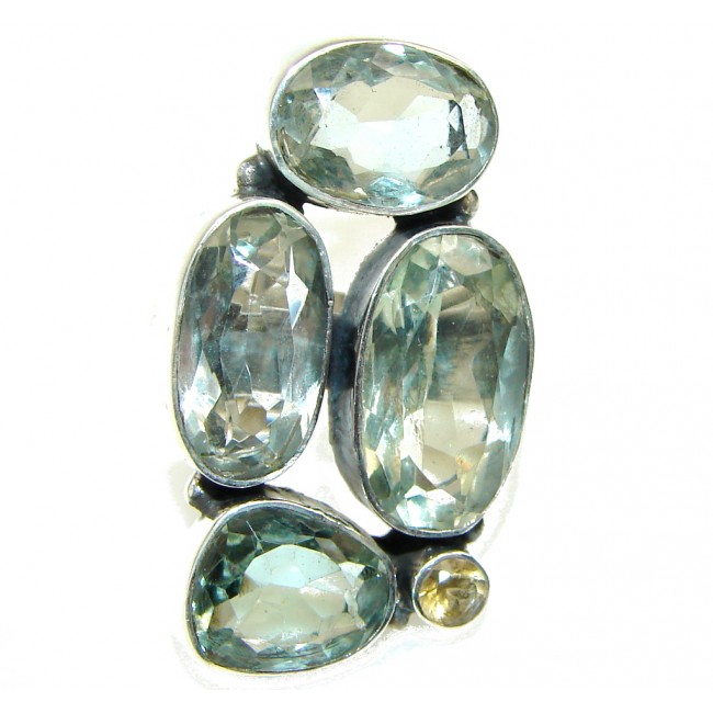 Big! Able To Magnify Energy! Green Amethyst Sterling Silver ring s. 6