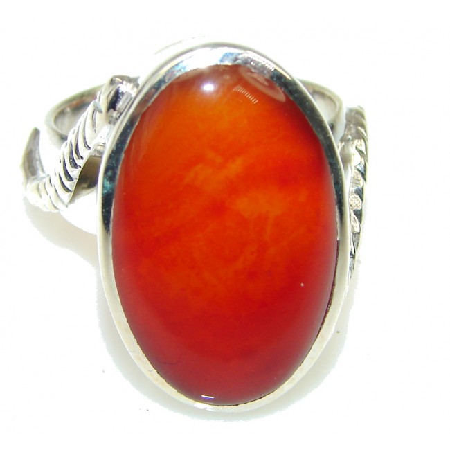 Simple Design! Orange Agate Sterling Silver Ring s. 10 1/2