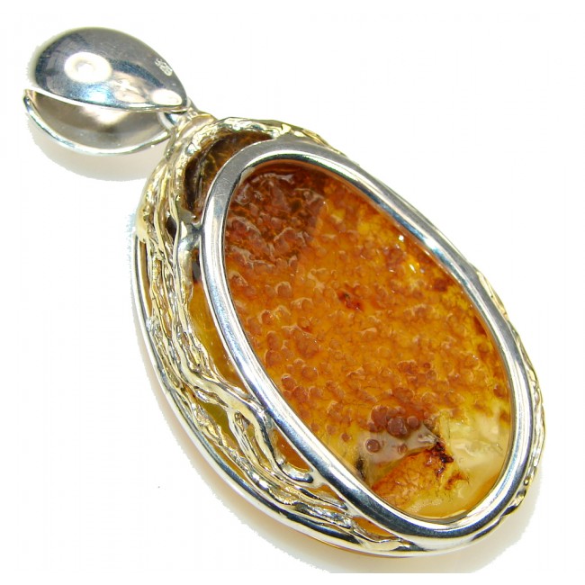 Incredible Design! Baltic Polish Amber, Gold Plated Sterling Silver pendant