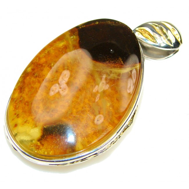 Incredible Design! Baltic Polish Amber, Gold Plated Sterling Silver pendant