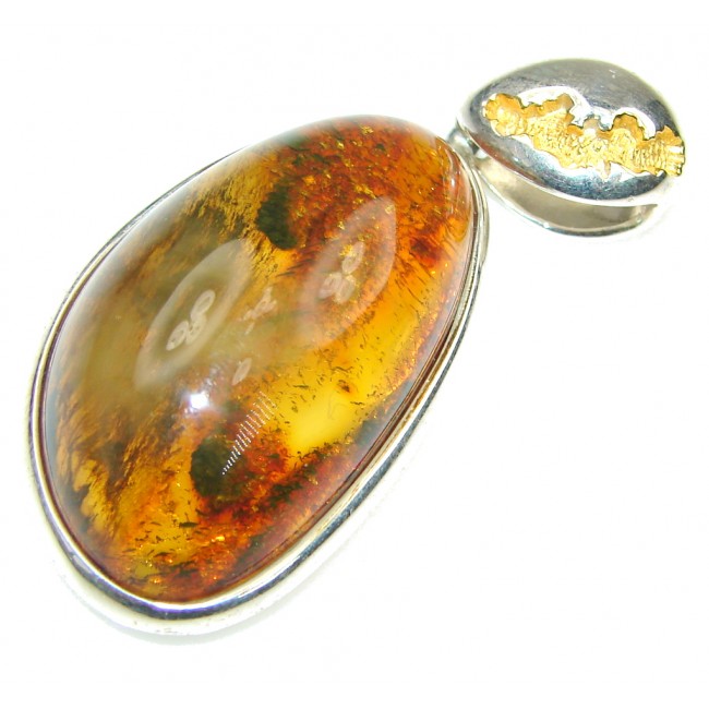 Fancy Quality! Baltic Polish Amber, Gold Plated Sterling Silver pendant