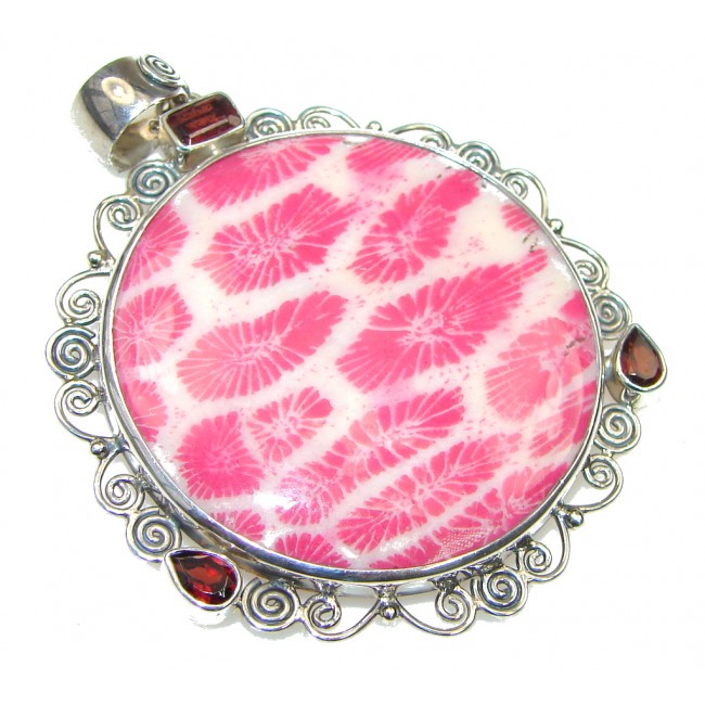 Amazing! Pink Fossilized Coral Sterling Silver pendant
