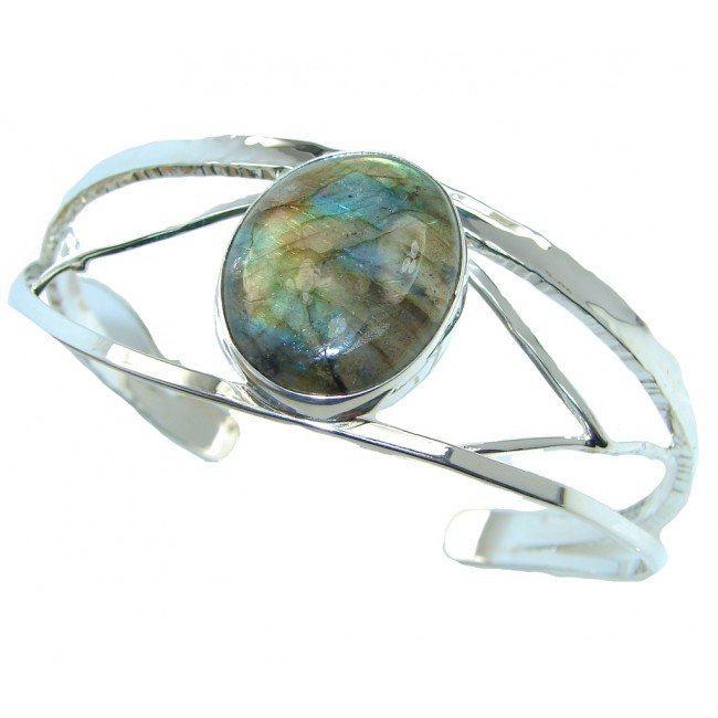 Natural AAA Blue Labradorite Hammered Sterling Silver Bracelet / Cuff