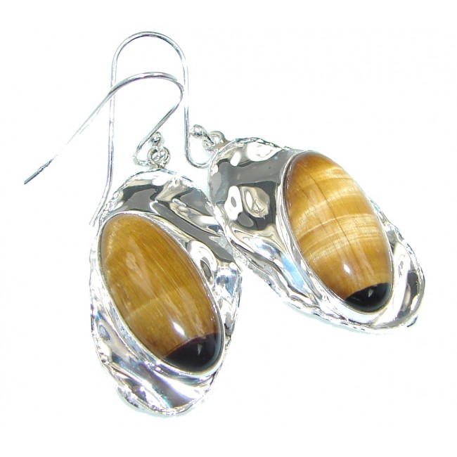 Safari Charm! Golden Tigers Eye Hammered Sterling Silver Earrings