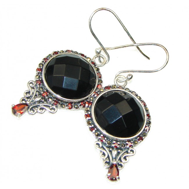 Secret Black Onyx & Garnet Sterling Silver earrings
