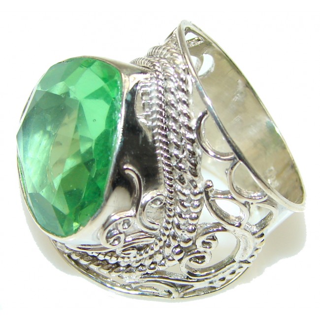 Big! Created Fresh Green Apatite Sterling Silver ring s. 12