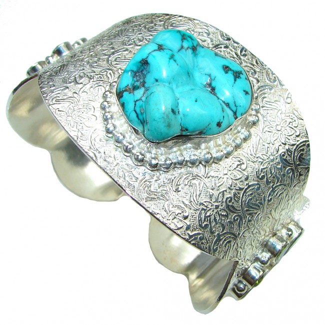 Huge! Fashion Blue Turquoise & Green Peridot Sterling Silver Bracelet / Cuff