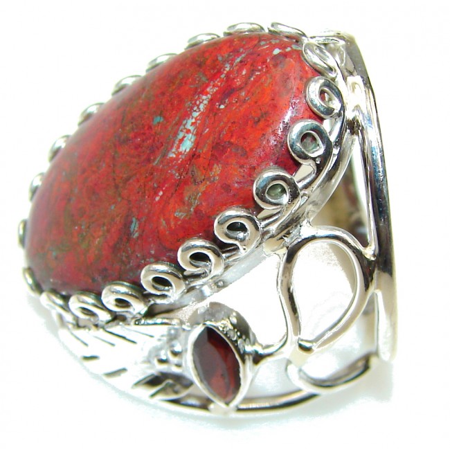 Protects From Fears! Red Jasper & Garnet Sterling Silver ring s. 8 1/2