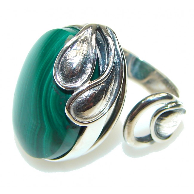 Green Love! AAA Green Malachite Sterling Silver ring s. 8 -adjustable