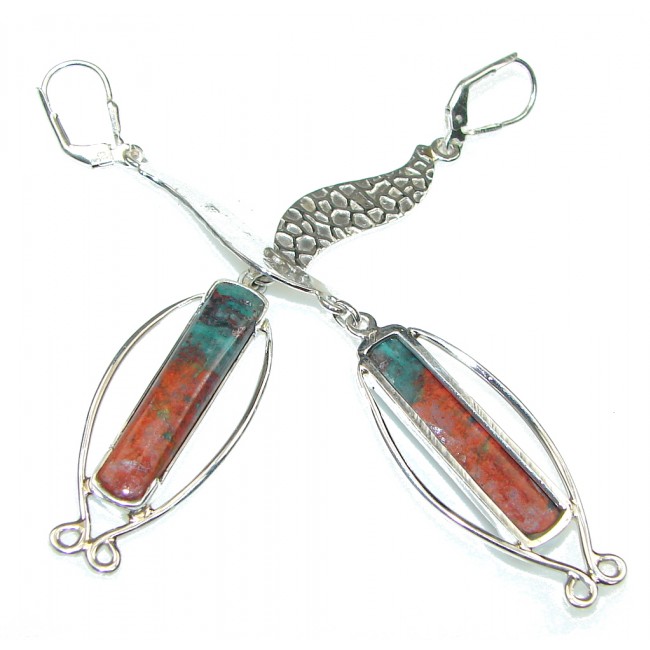 New Trendy! Red Sonora Jasper Sterling Silver Earrings / Long