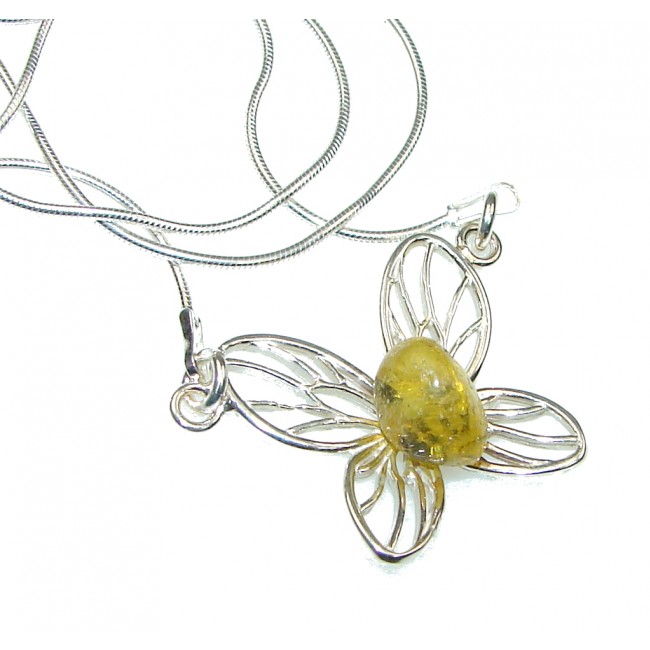 Perfect! Yellow Polish Amber Sterling Silver necklace