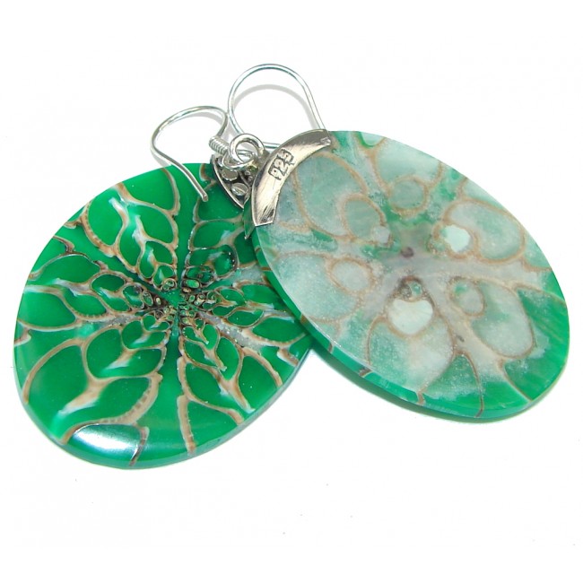 Simple Design! Green Shell Sterling Silver earrings