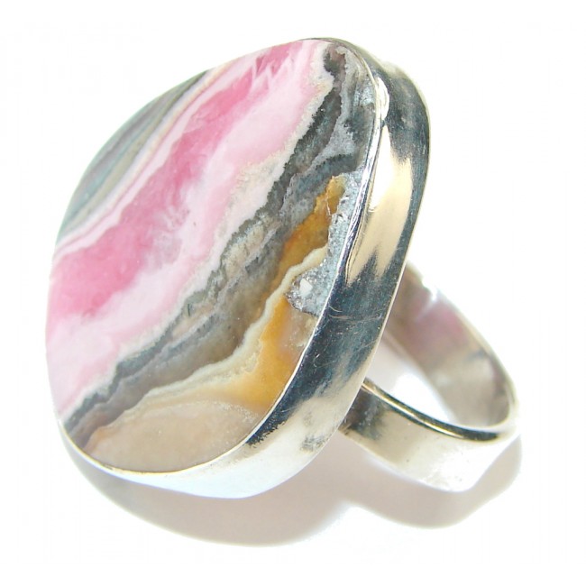Secret Design! Pink Rhodochrosite Sterling Silver ring s. 8 1/2